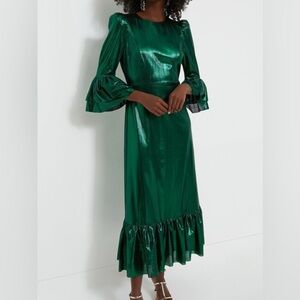 Tuckernuck pomander place Crinkle lurex Lillith midi dress small Emerald green